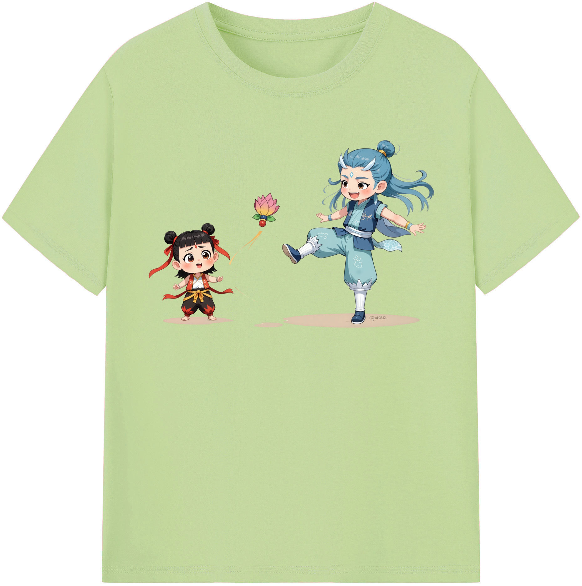 （画像用） Ne Zha 2 ナタ 魔童の大暴れ 綿100％半袖Tシャツ（フロントプリント）